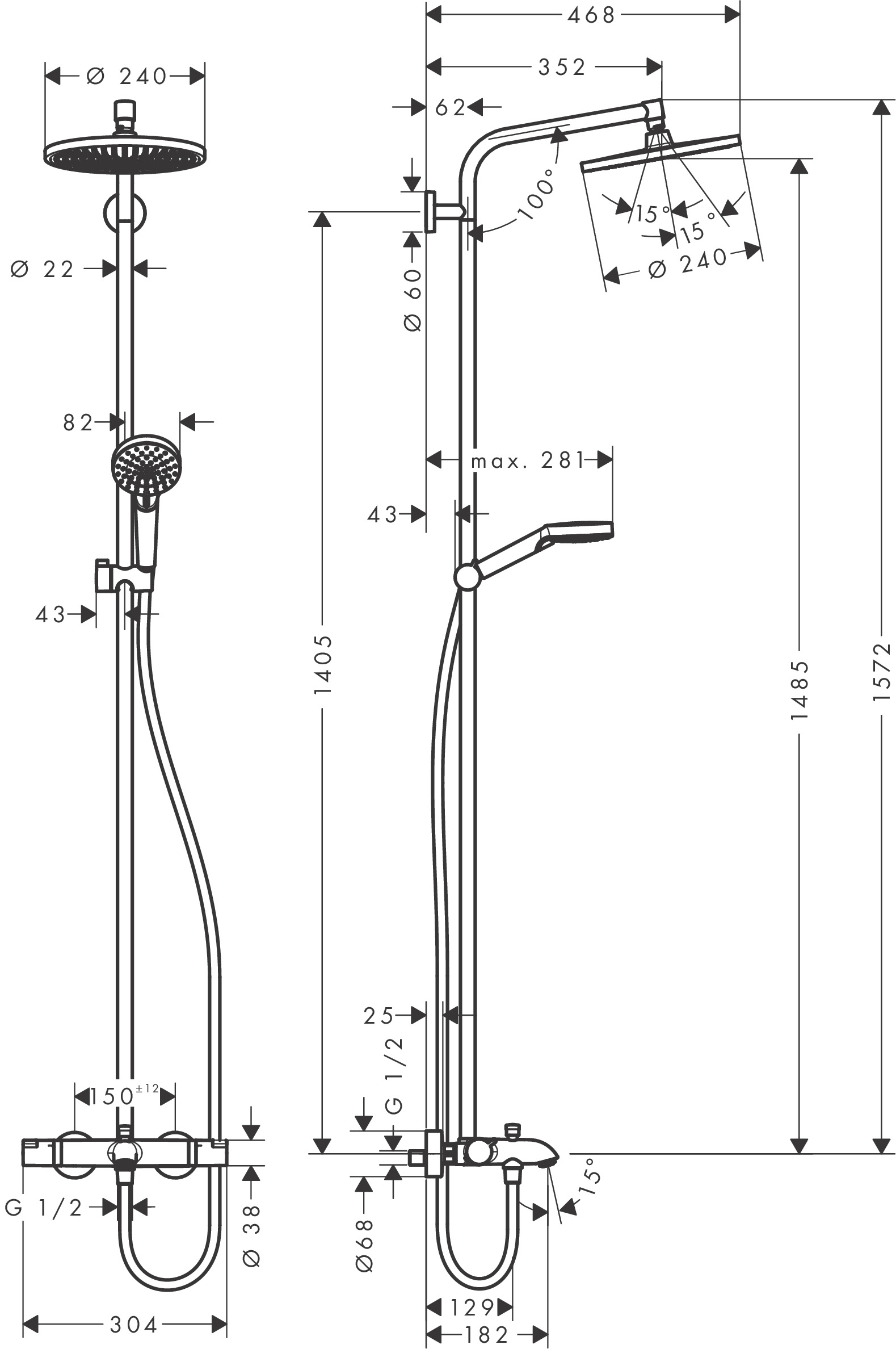 Hansgrohe Crometta S opbouw regendouche met badthermostaat chroom