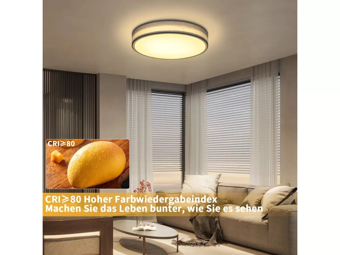 NETTLIFE Plafonnier LED Chambre Abat-jour en Tissu Moderne Rond 3000K 12W