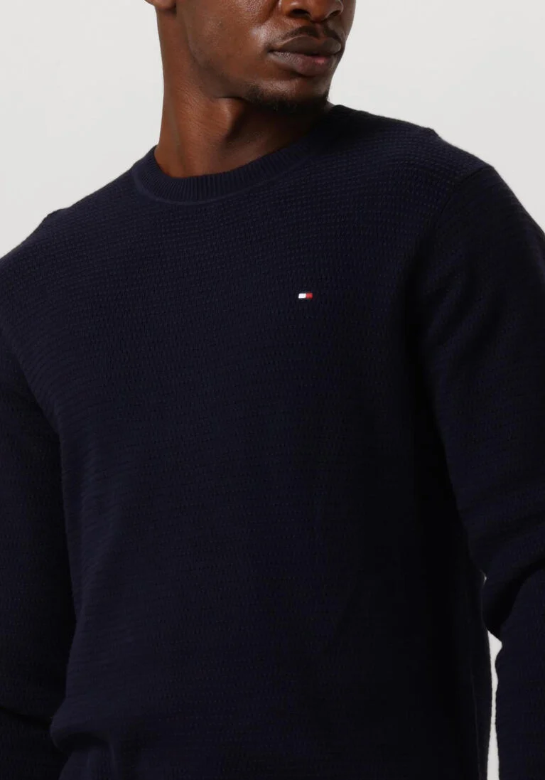TOMMY HILFIGER donkerblauwe tommy hilfiger sweater interlaced structure crew neck
