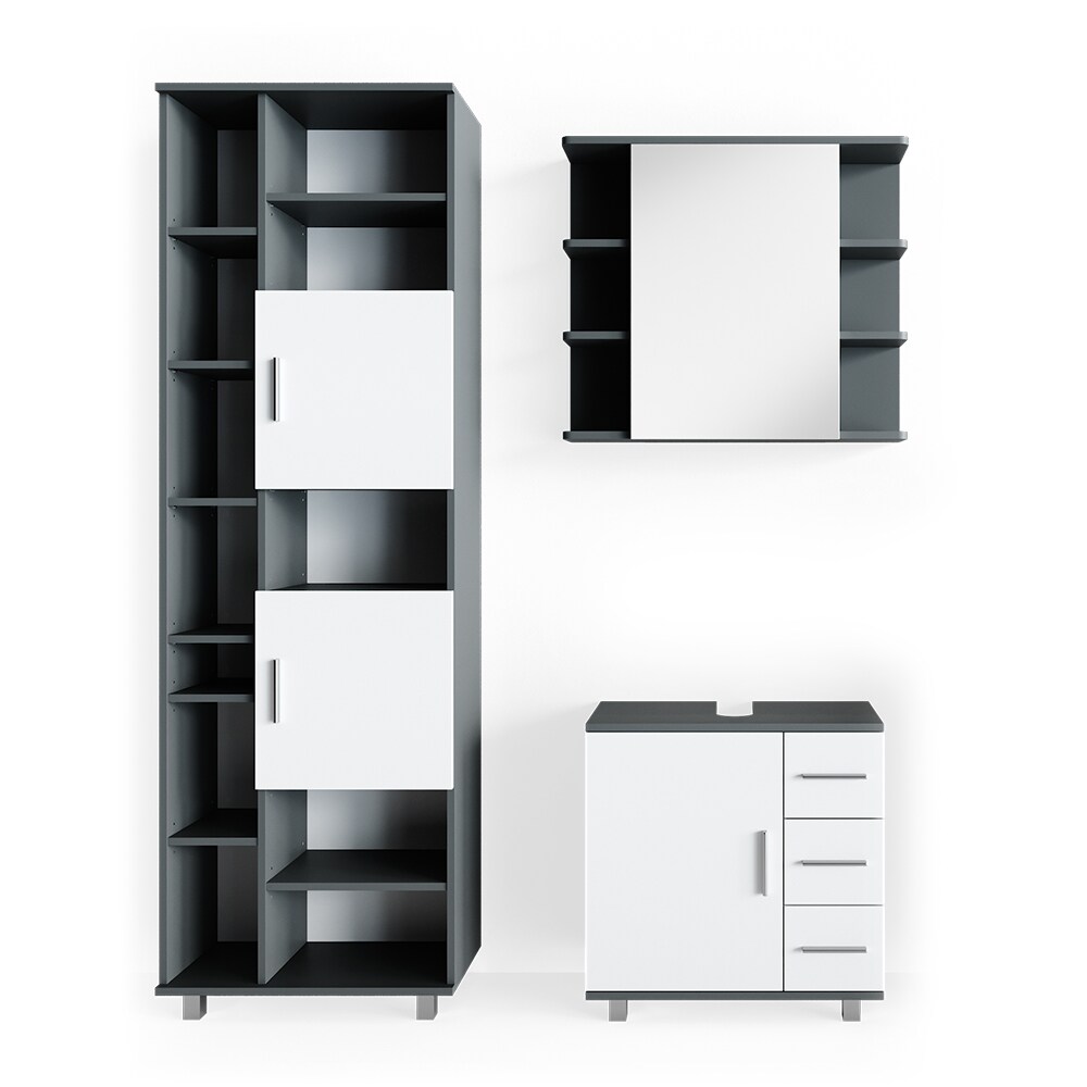 VICCO Badmöbel Set ILIAS Weiß Anthrazit Spiegel Kommode Unterschrank Badschrank