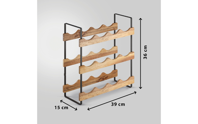 Metaltex York LAVA Flaschenregal 3-Etagen aus Akazienholz 39 x 15 x 36 cm