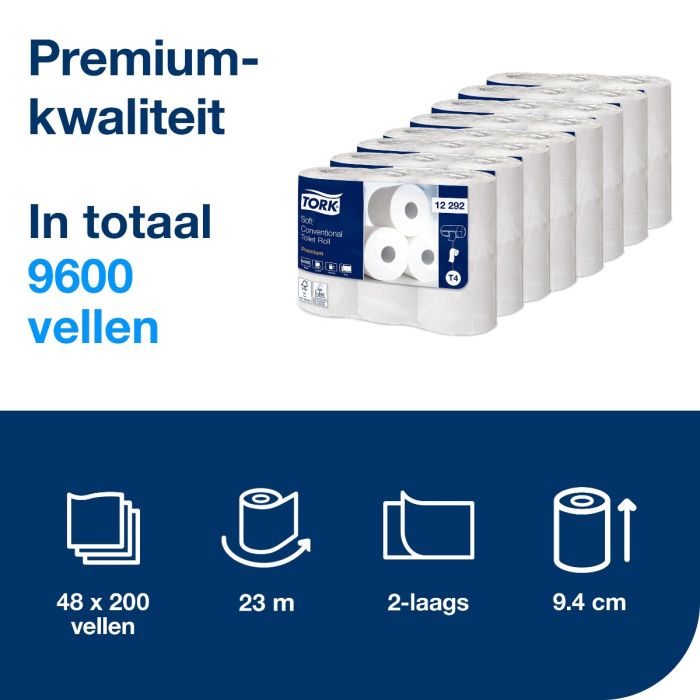 Tork Toiletpapier 12292 Premium toiletpapier 2-lgs T4 12291 wit pk à 48 rol/200 vel (12292)