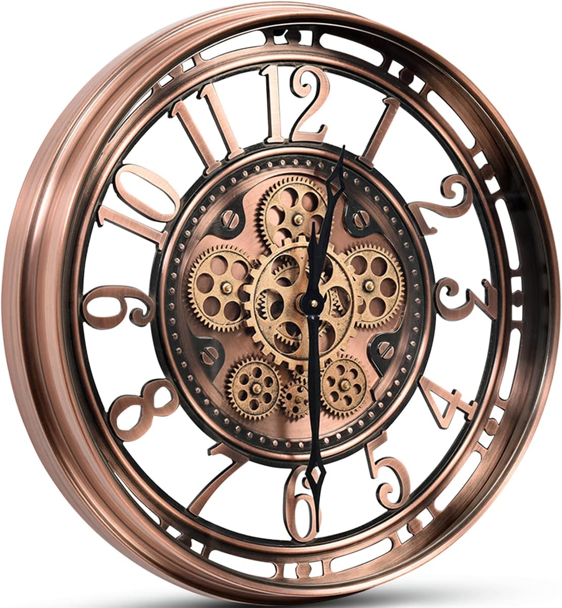 Wanduhr mit echtem Bewegungsgetriebe Zahnrädern, modern, 53,3 cm, industriell Steampunk, groß, Metall,Wanduhr für Wohnzimmer, Dekor, Büro ,Küche, antike Bronze, Kupfer römische oder arabische Ziffern
