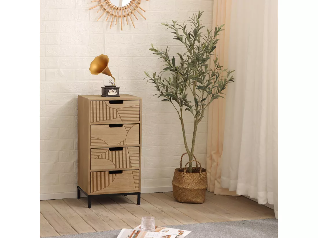 Commode Moderne avec 3 Tiroirs Sculpté Bois Métal