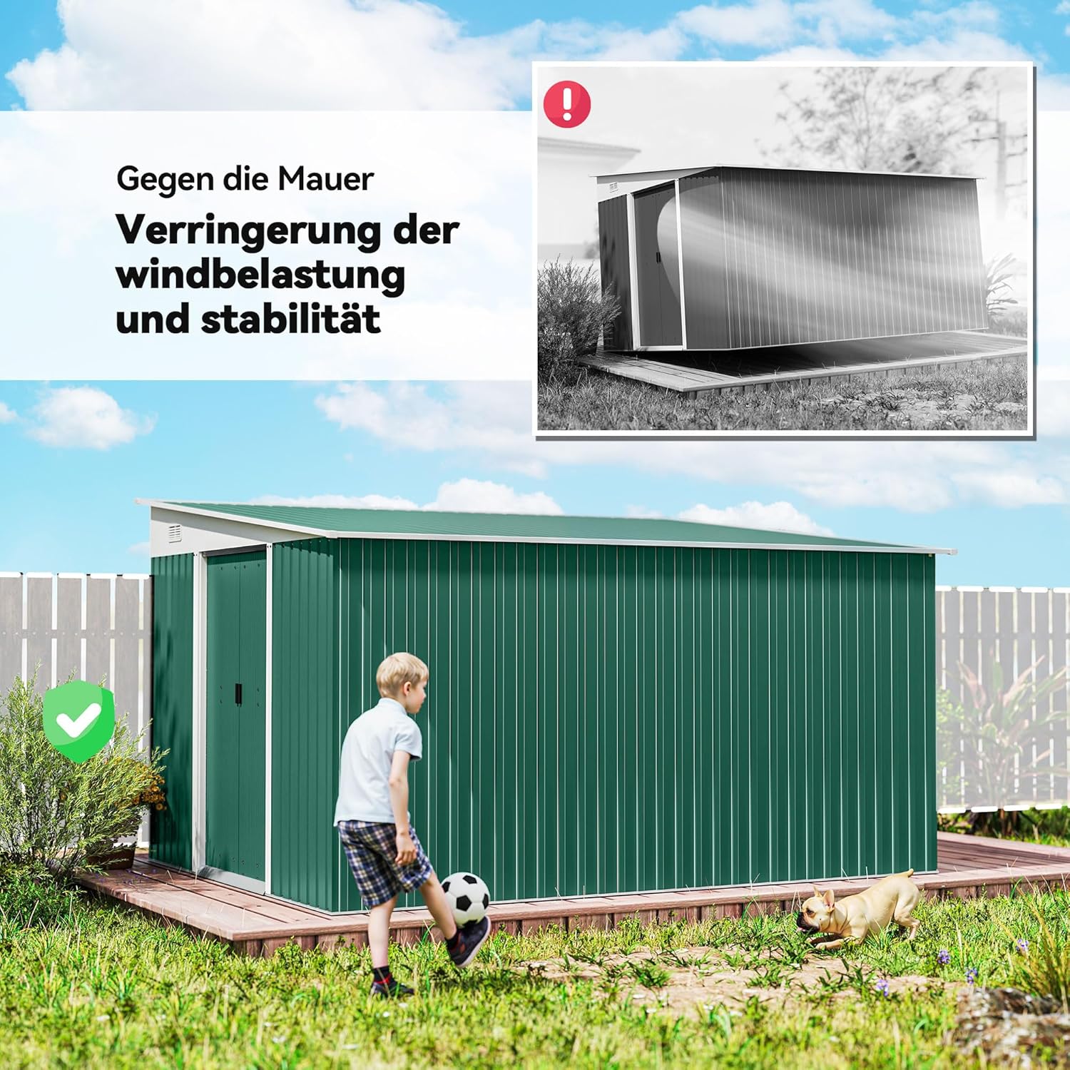 Outsunny Metall Gerätehaus 280x345x201cm 19,4m³ Gartenhaus mit Pultdach Schiebetür wetterfest Geräteschuppen Schuppen Outdoor Schrank für Außenbereich Hinterhof Anthrazit Garten, Grün