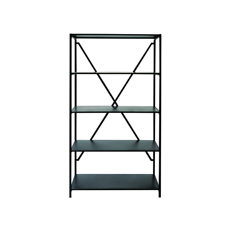 Etagère murale industrielle , bibliothèque 2 niveaux avec 5 plateaux rangement métal noir 86x36x155cm