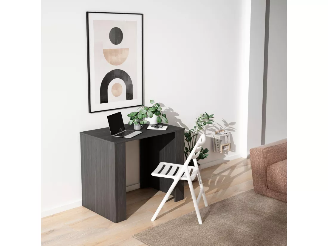 Table console extensible, 140, Pour 6 personnes, Table à Manger, Noir et chêne
