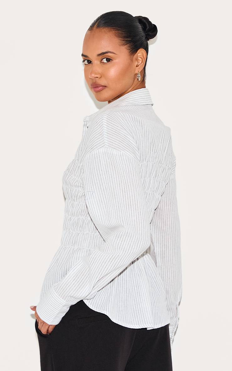 Blanc Chemise Cintrée À Rayures Froncées