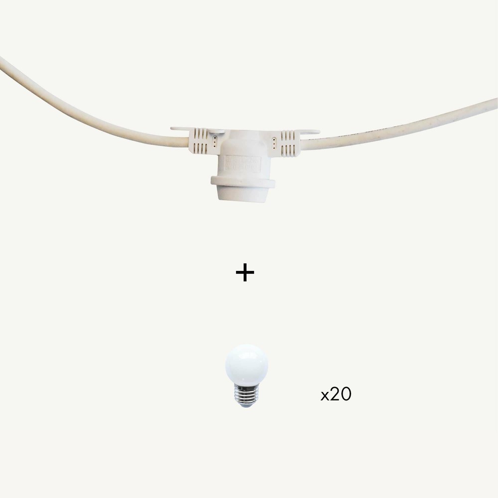 Guirlande guinguette festival e27 - 20 ampoules g45 blanc chaud - 10m - prolongeable