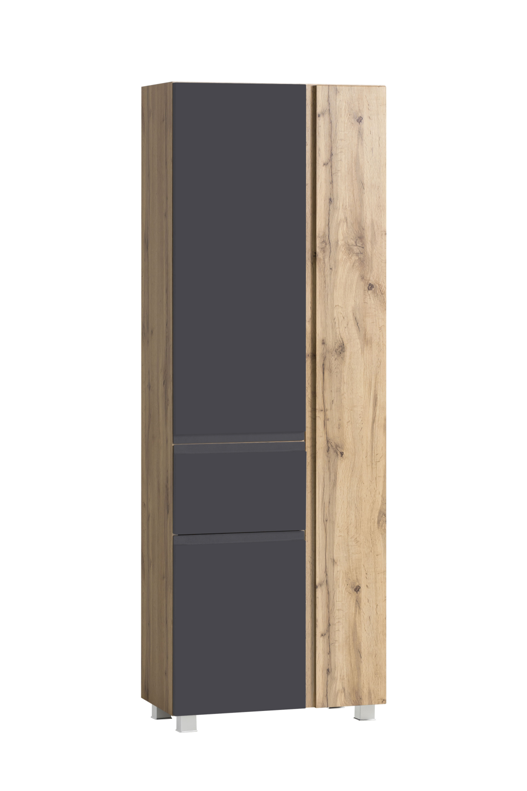 Seitenschrank - Wotaneiche - grau matt - mit Auszug - 65 cm