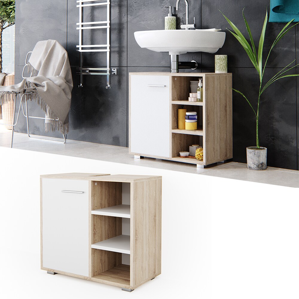 Vicco Waschtischunterschrank Perry Unterschrank Waschbecken Waschtisch Weiß / Sonoma
