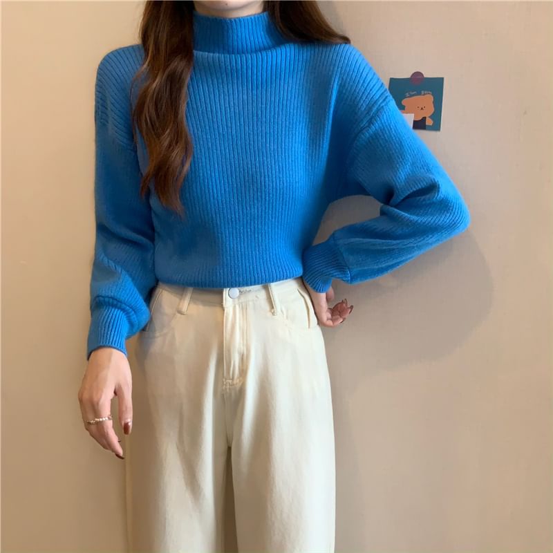 Shinsei - Mock Neck Effen Geribbelde Trui