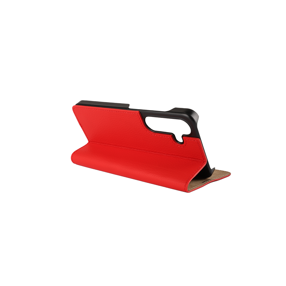 Samsung Galaxy S25 Echtleder Book Case Tasche Flip Cover Hand Made (MARCS25-M04) - Cherry Tomato