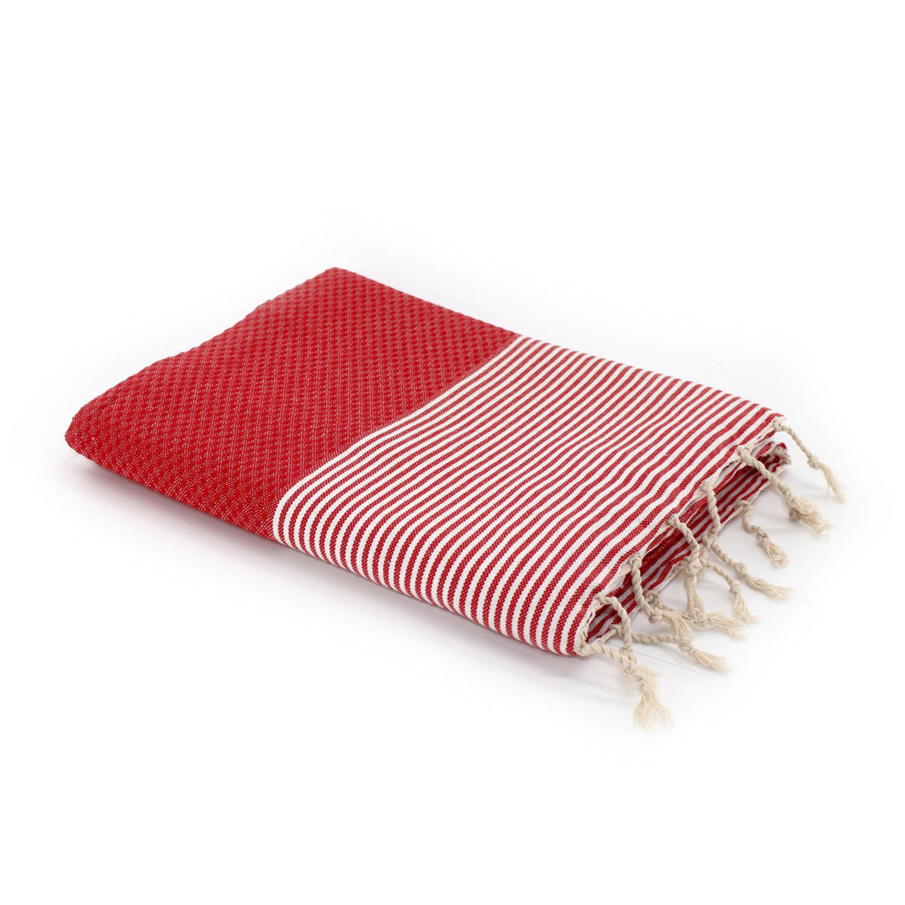Febronie Fouta Nid d'abeille Ibiza rayures fines rouge - 100x200 cm