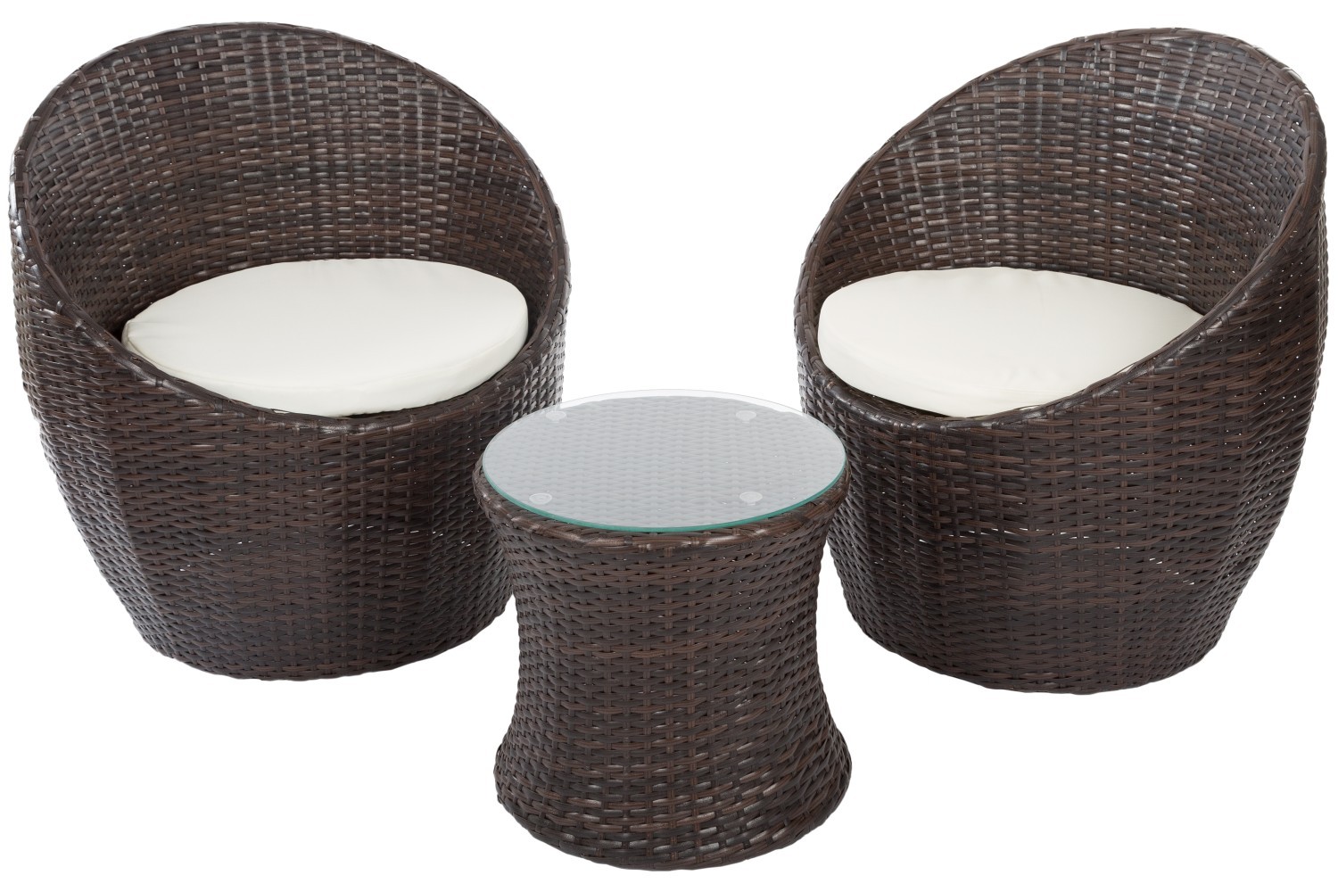 3-teiliges Garten-Lounge-Set - braun - mit Sitzkissen