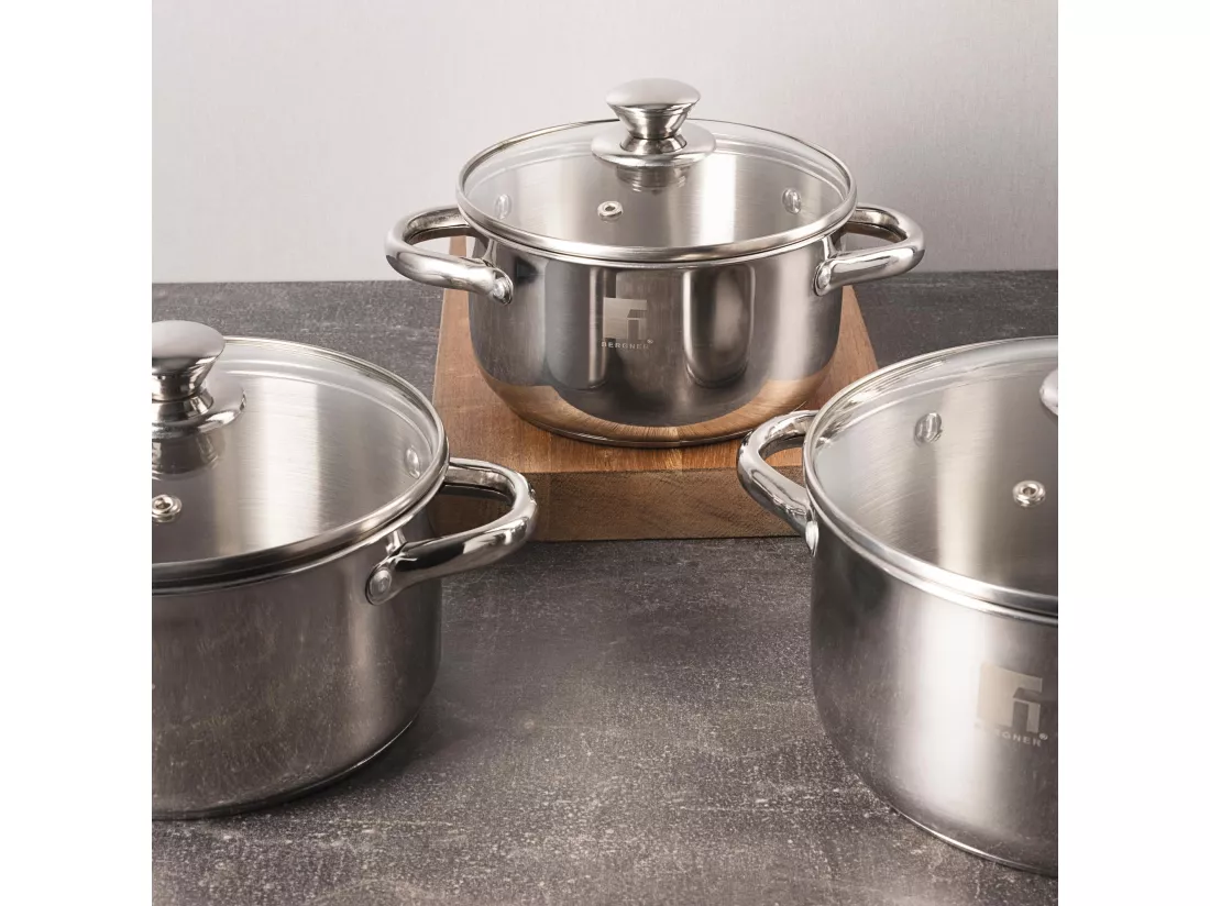 Set de 3 casseroles (Ø16Ø18Ø20cm) ALEA avec couvercles Bergner en inox