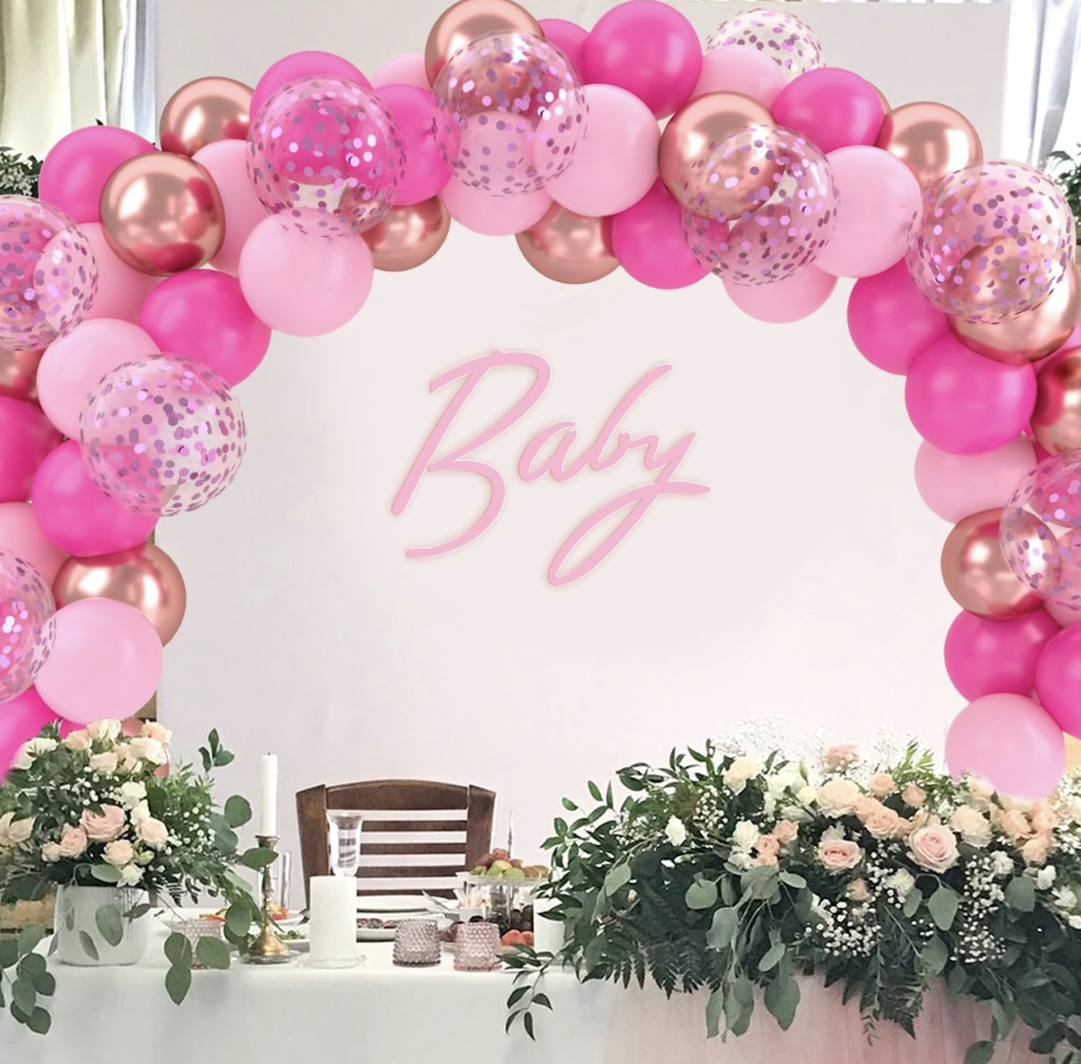 (52er Set) Ø30cm Party Deko Ballons Latex Luftballons mit Konfetti - Pink / Roségold / Rosa