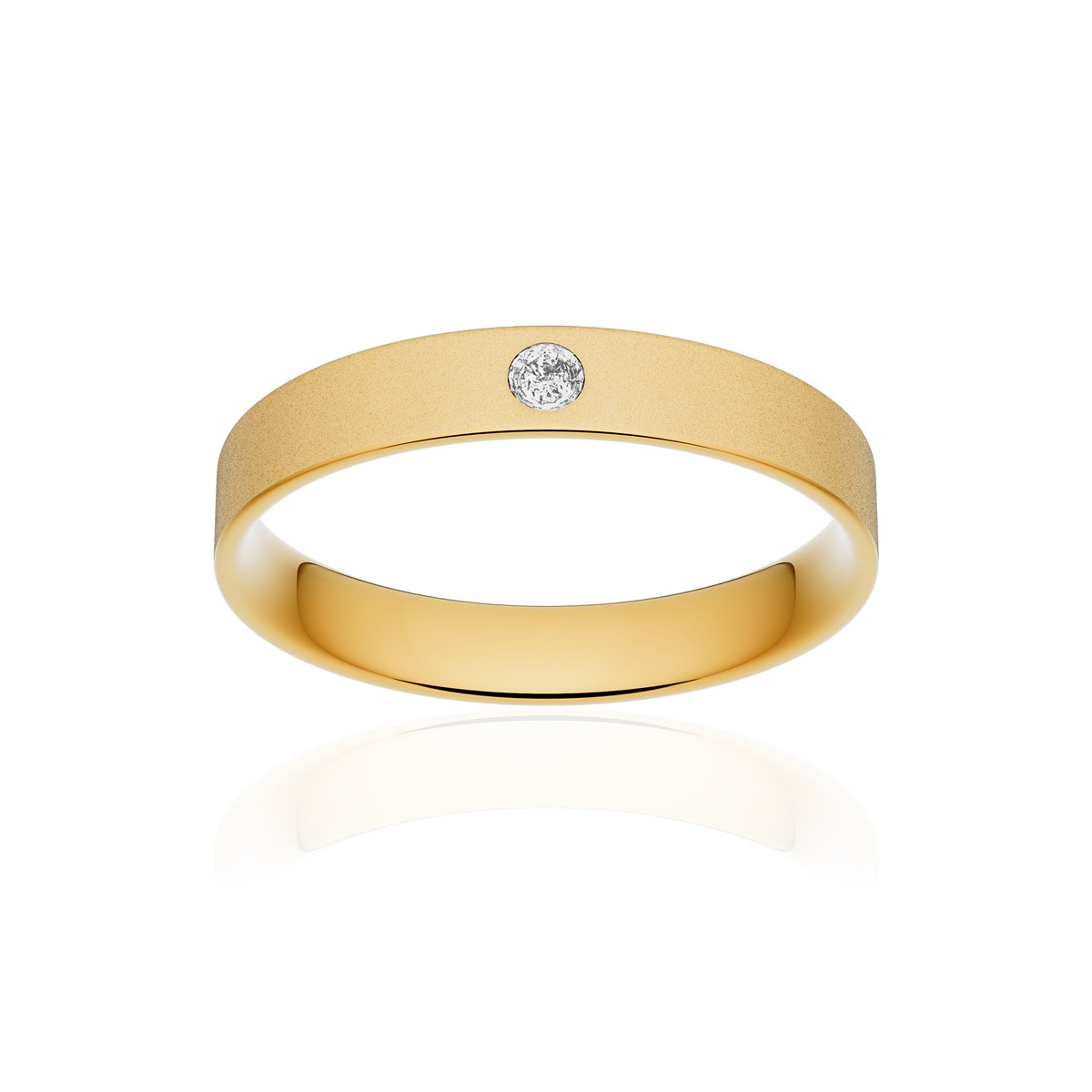 Alliance or 750 jaune sablé ruban plat confort 3,5mm diamant brillant