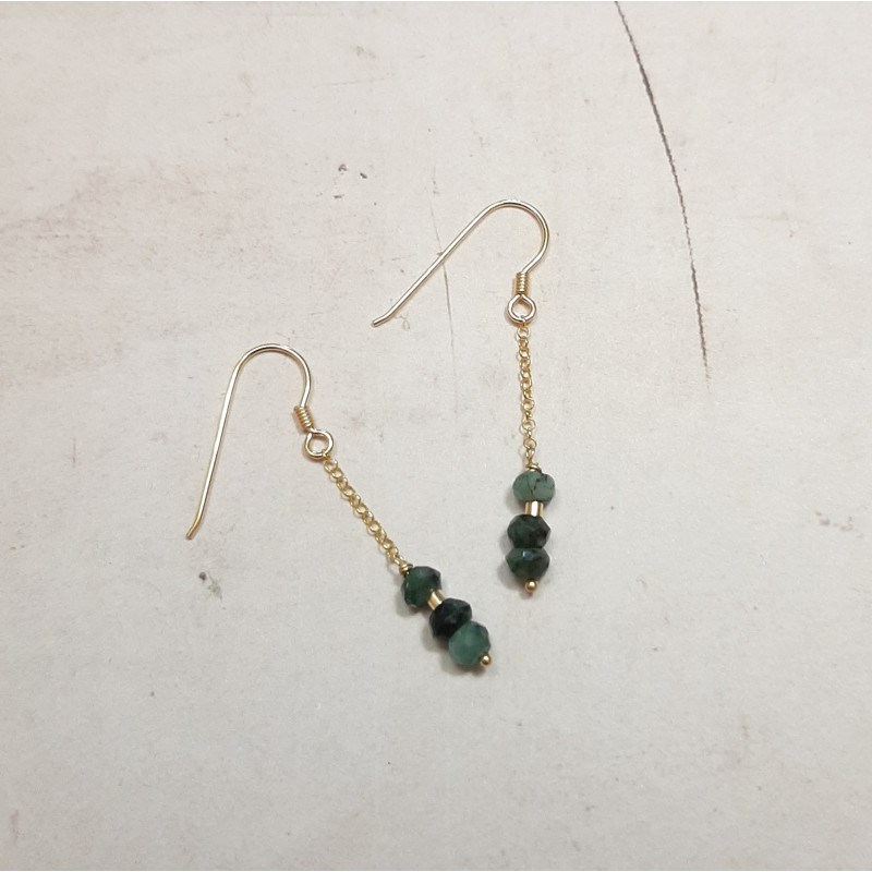 Boucles d'Oreilles Emeraude Argent 925 Doré