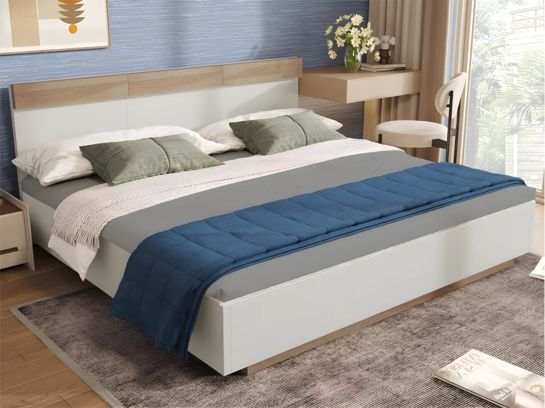 Lit adulte 180x200cm - lit flottant avec sommier à lattes - cadre en bois - blanc