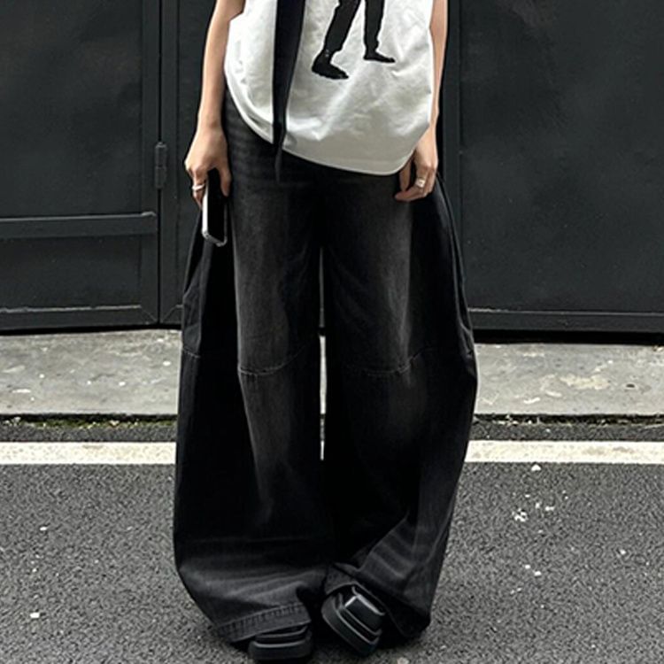 Coline - Mid Waist Washed Wide Leg Jeans