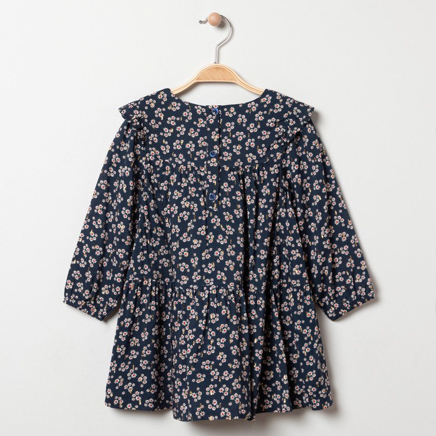 Robe à manches longues imprimée floral all-over - Bleu marine