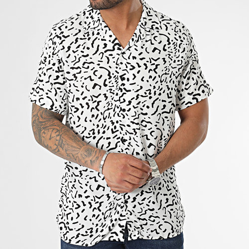 Chemise Manches Courtes Leopard Blanc Noir
