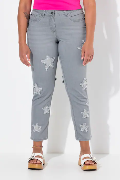 Jeans, Straight Fit, Sterne, 5-Pocket, grey denim