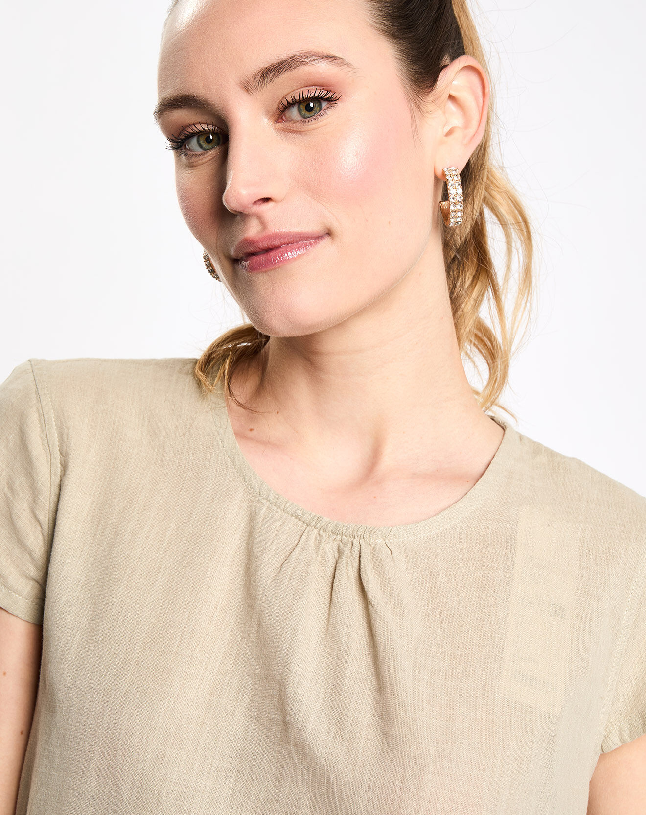 Esprit Top en Lin à volant sans manches beige/vert