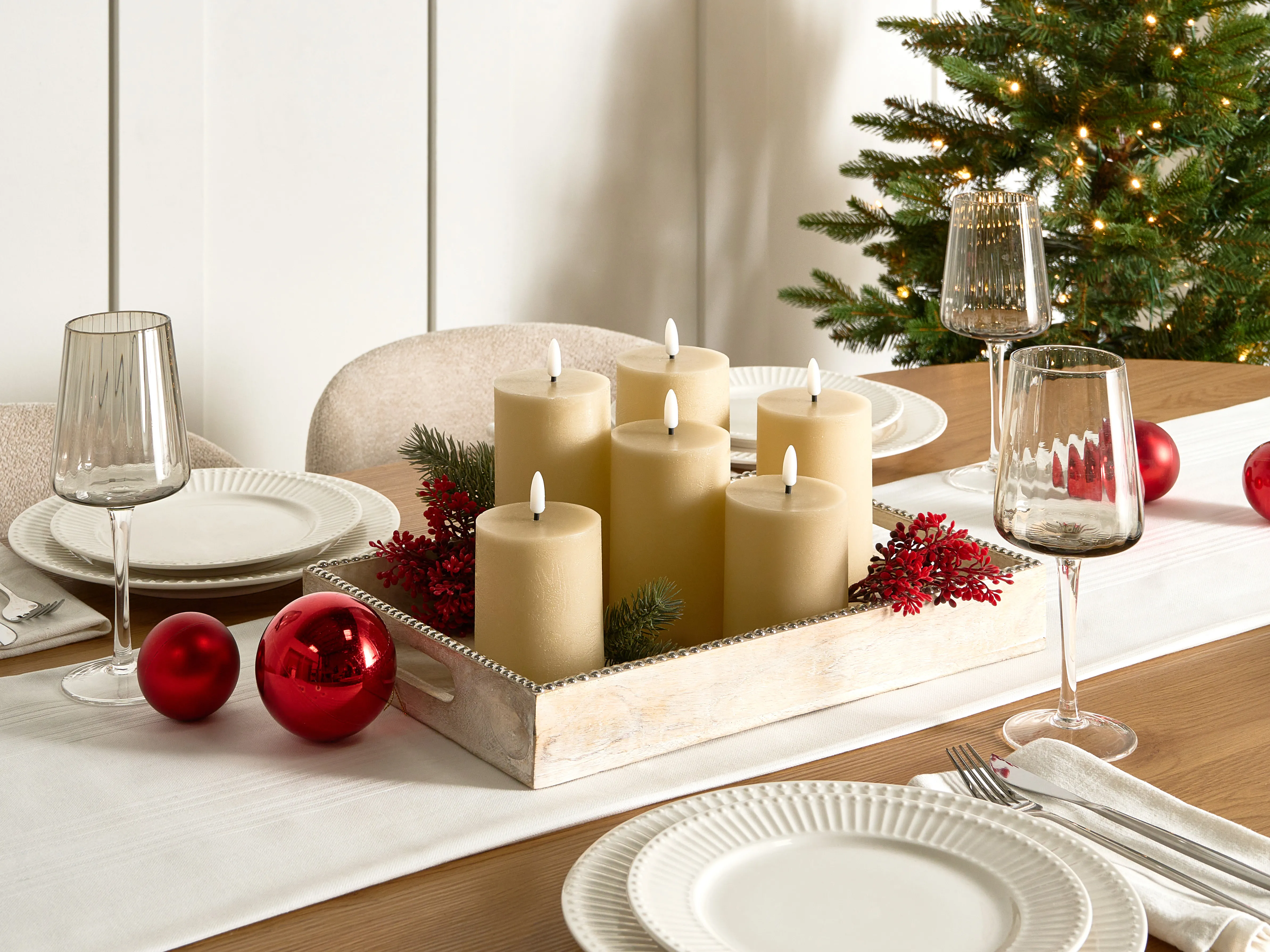Set van 6 LED kaarsen BRAISE 10/13/15 cm Beige