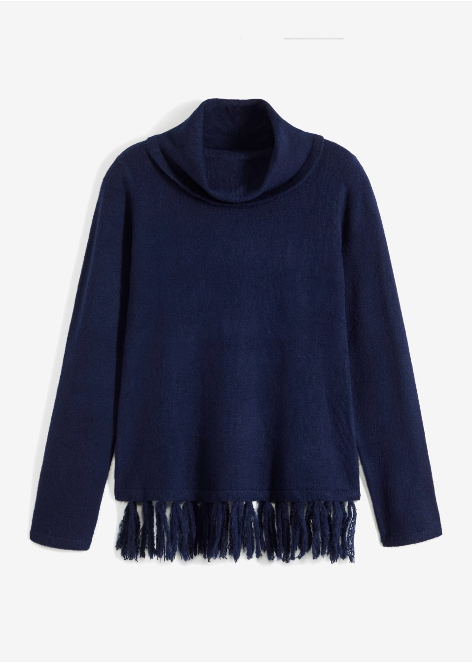 Pull col roulé à franges
