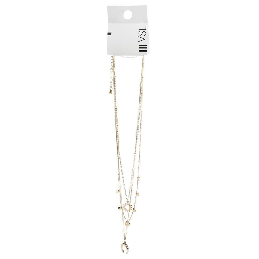 Collier 3 rangs lunaire avec pampilles et médaillon soleil lune