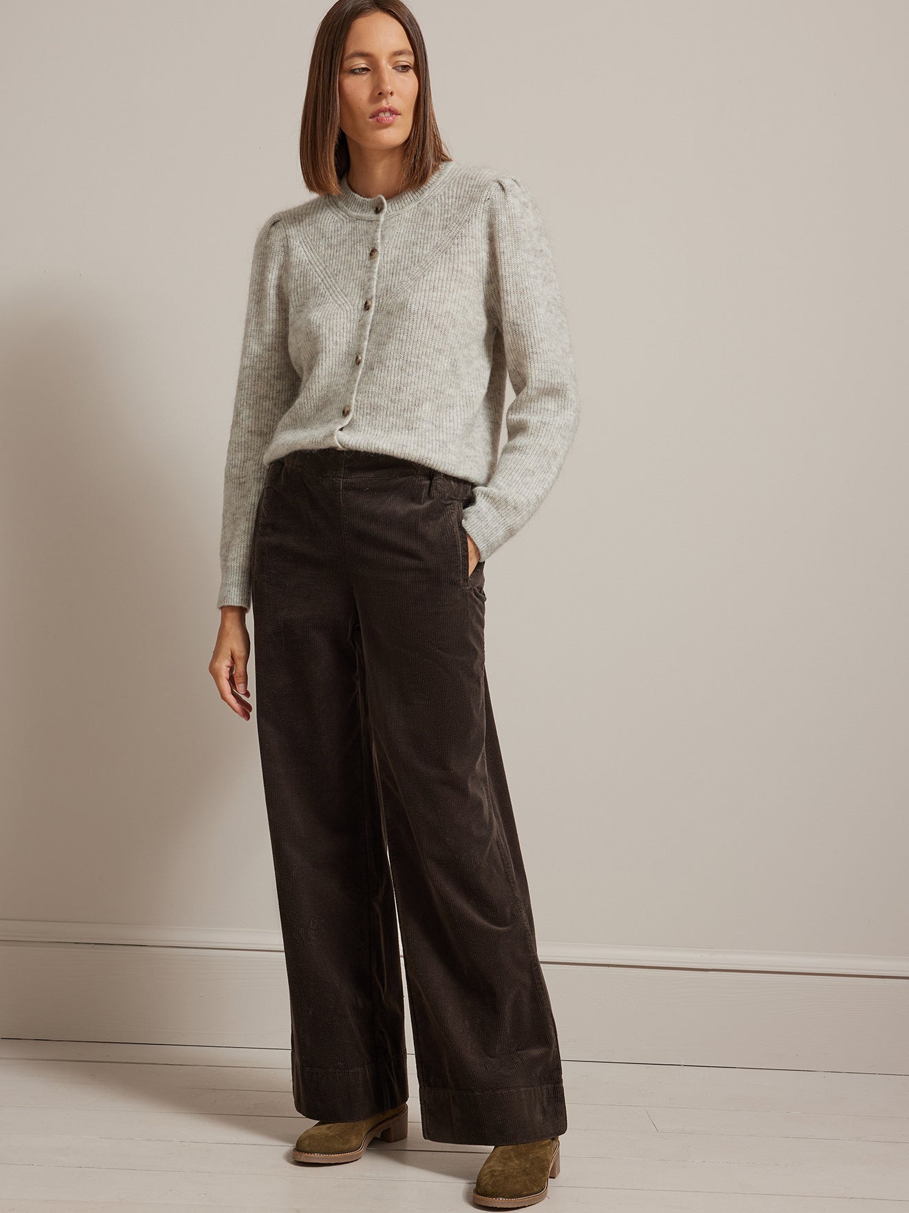 Pantalon large taille élastiquée velours femme Lucie