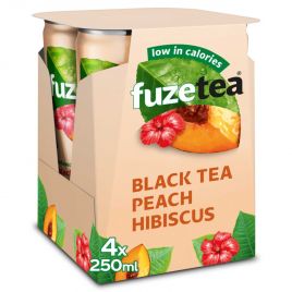 Fuze Tea Zwarte thee niet bruisend perzik hibiscus blik (4 x 250 ml)