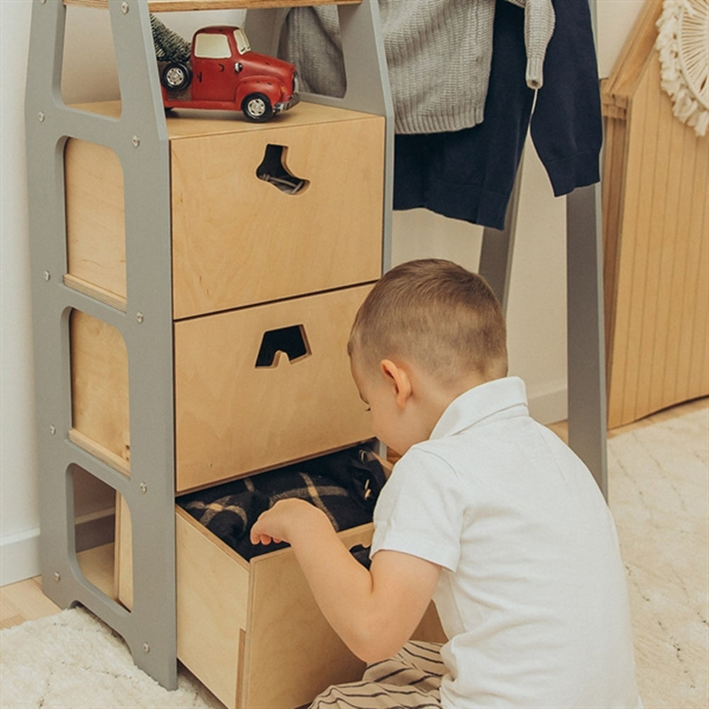Køb Duck Woodworks Børnegarderobe m. Skuffer Grey