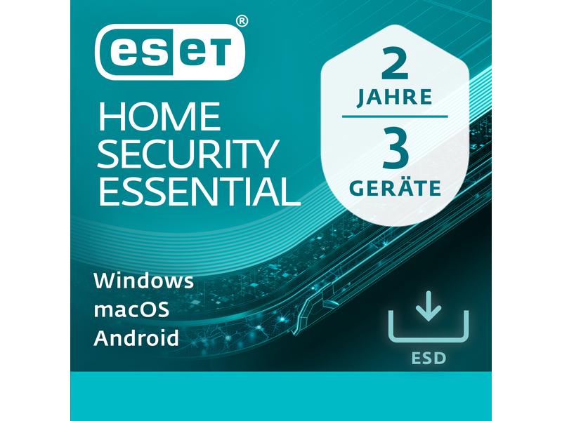 ESET HOME Security Essential ESD, Vollversion, 3 User, 2 Ja Der Standardschutz für Ihr digitales Leben – Sichere Online-Zahlungen und geschützte Privatsphäre mit Funktionen wie Anti-Phishing und WLAN-Schutz