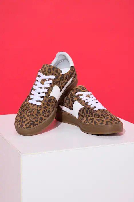 Leder-Sneaker, Leo Felloptik, Weite H, camel