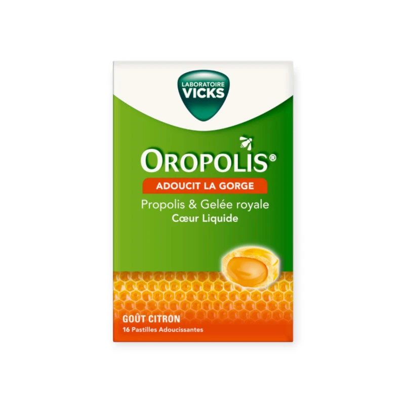OROPOLIS - Pastilles Coeur Liquide Propolis - Goût Miel - 16 Pastilles