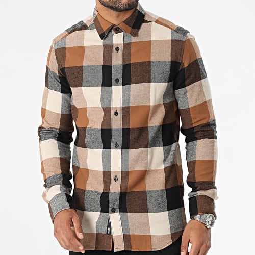 Chemise Manches Longues A Carreaux Gudmund 22020301 Beige Marron