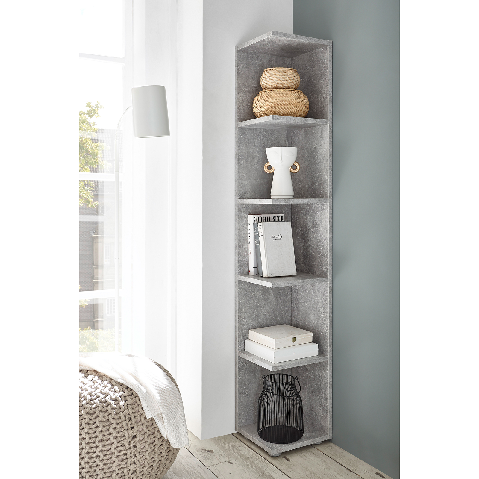 Eckregal - Beton-Optik - 142 cm hoch