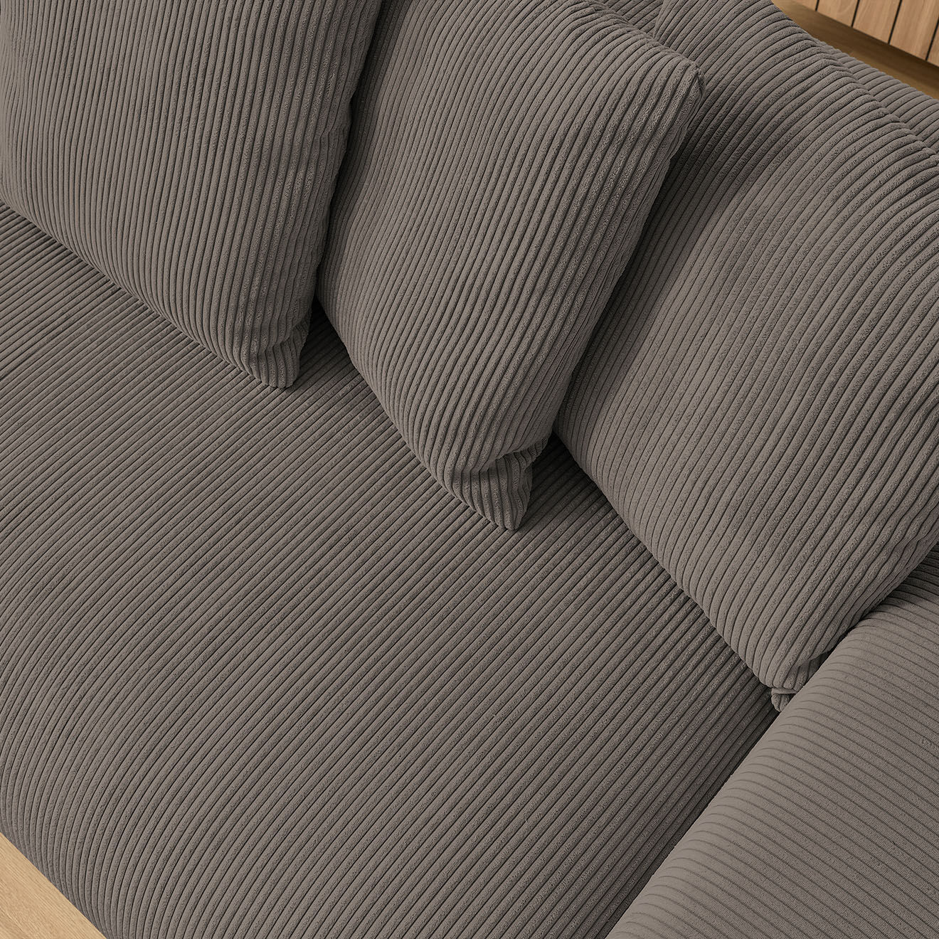 Bobochic Canapé droit fixe 3 places ultra moelleux voltaire velours côtelé taupe - 280x124x75 cm