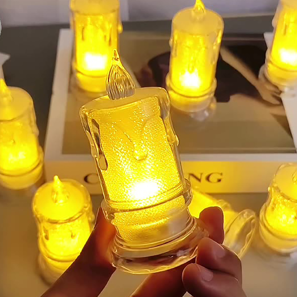 (3er Set) LED Kerze Home Deko Stimmungsleuchte Kristallkerze in Schmelz Optik (inkl. LR1130 Batterien) - Warmweiss