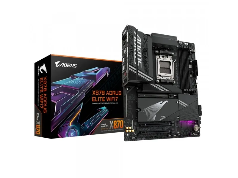 AORUS X870 ELITE WIFI7 - Bundkort - ATX - Socket AM5 - AMD X870 Chipset - USB-C 3.2 Gen 2x2, USB4, USB 3.2 Gen 1, USB 3.2 Gen 2 - 2.5 Gigabit LAN, Bluetooth, Wi-Fi 6 - onboard grafik (CPU påkrævet) - HD Audio (8-kanaler)