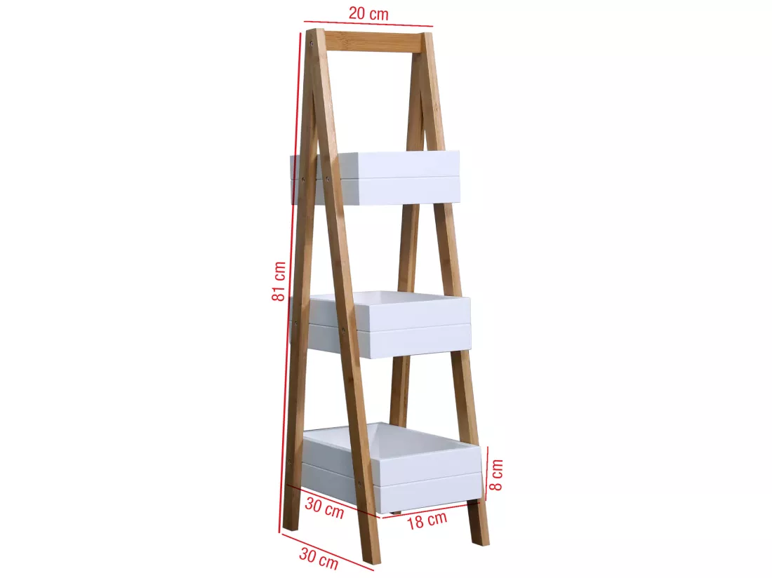 Étagère de salle de bain en Echelle 3 Etagères Mdf Bambu Blanc Brun