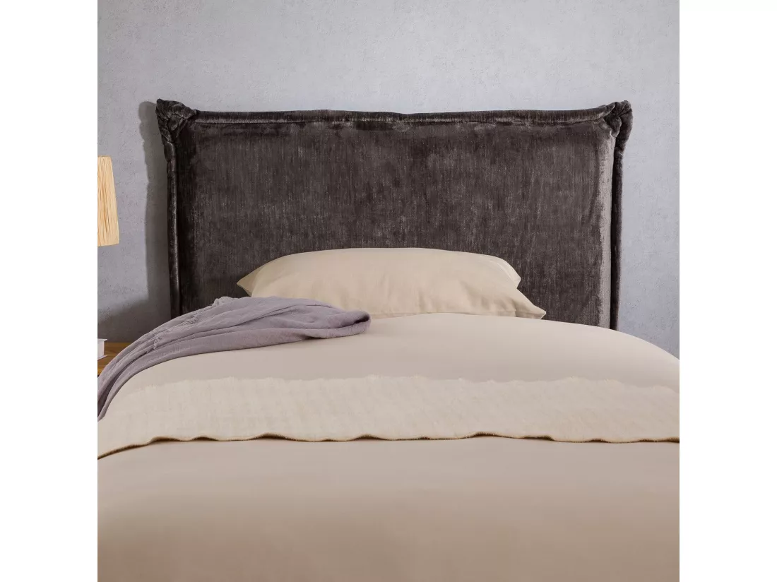 Tête de lit DELMO 90 rembourrée, En tissu polyester pour lit 90 cm, Sur pieds en bois, Gris