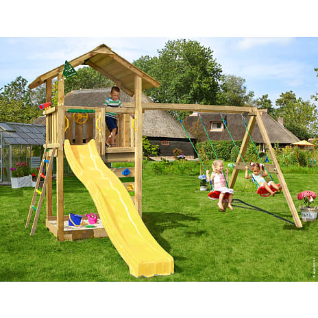 Jungle Gym Sierra legetårn komplet inkl. gyngemodul og gul rutsjebane