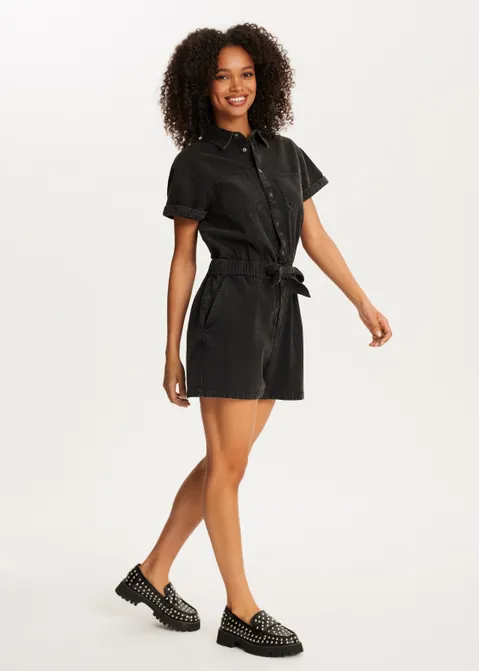 Twill playsuit zwart (ZWART)