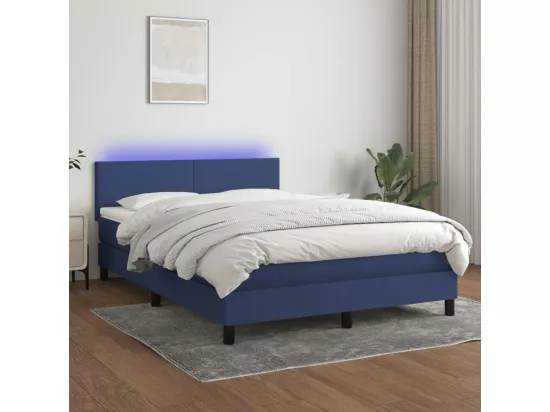 Sommier tapissier avec matelas et LED Bleu 140x190 cm Tissu