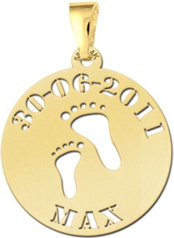 Gouden babyhanger voetjes naam en datum