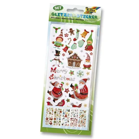 Folia Glitzer-Sticker Weihnachten, 5 Blatt
